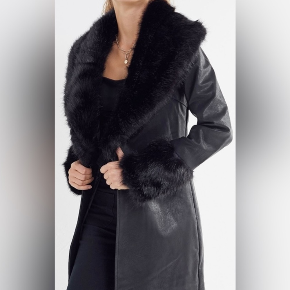 I.AM.GIA Zelda Faux Leather Faux Fur Trim Jacket | Size M